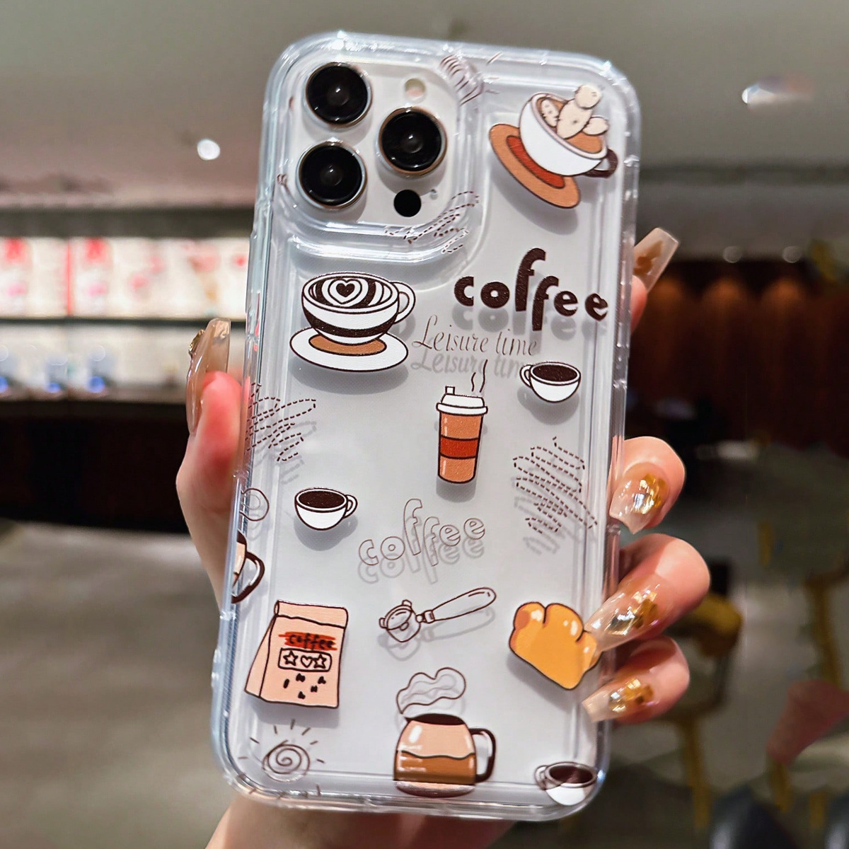 Coffee Tea Etc - غطاء هاتف شفاف مضاد للسقوط بتصميم