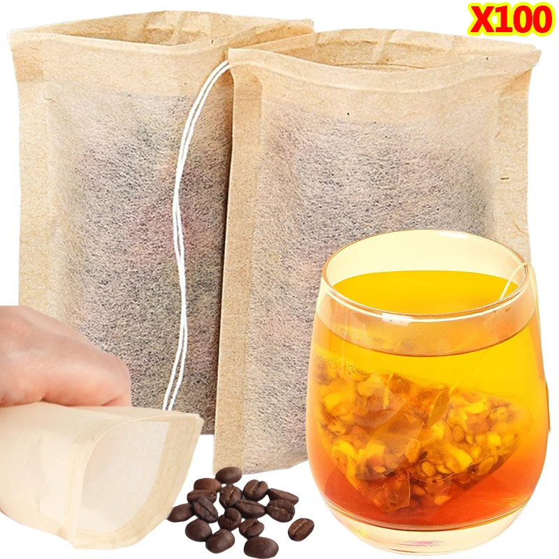 Coffee Tea Leaf And Bean - 100 قطعة أكياس الشاي مع فلتر