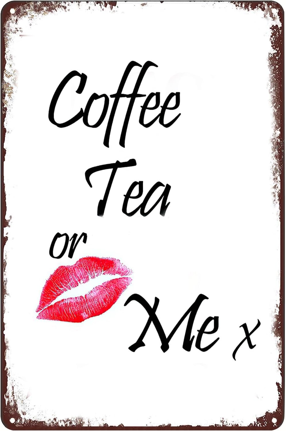 Coffee Tea You And Me - لافتة معدنية بتصميم شفاه حمراء جذابة،