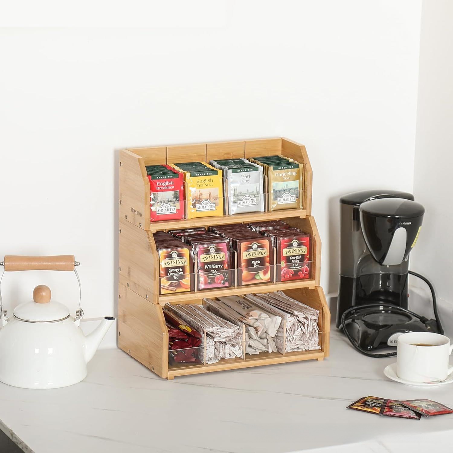 Coffee Tea Box - صندوق تخزين أكياس الشاي من الخيزران،
