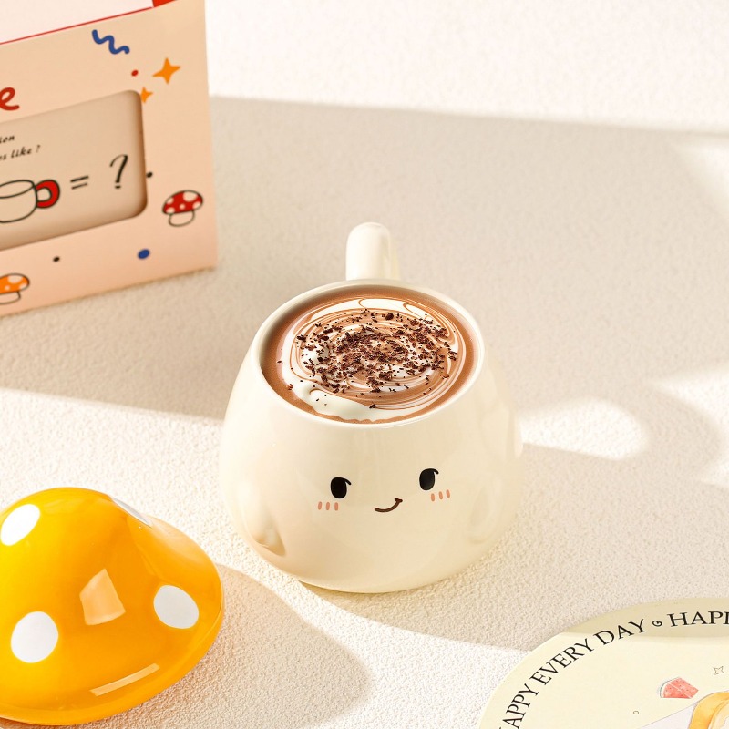 الفطر السيراميك القدح مع غطاء  - مراجعة Coffee Tea Latte وسعره